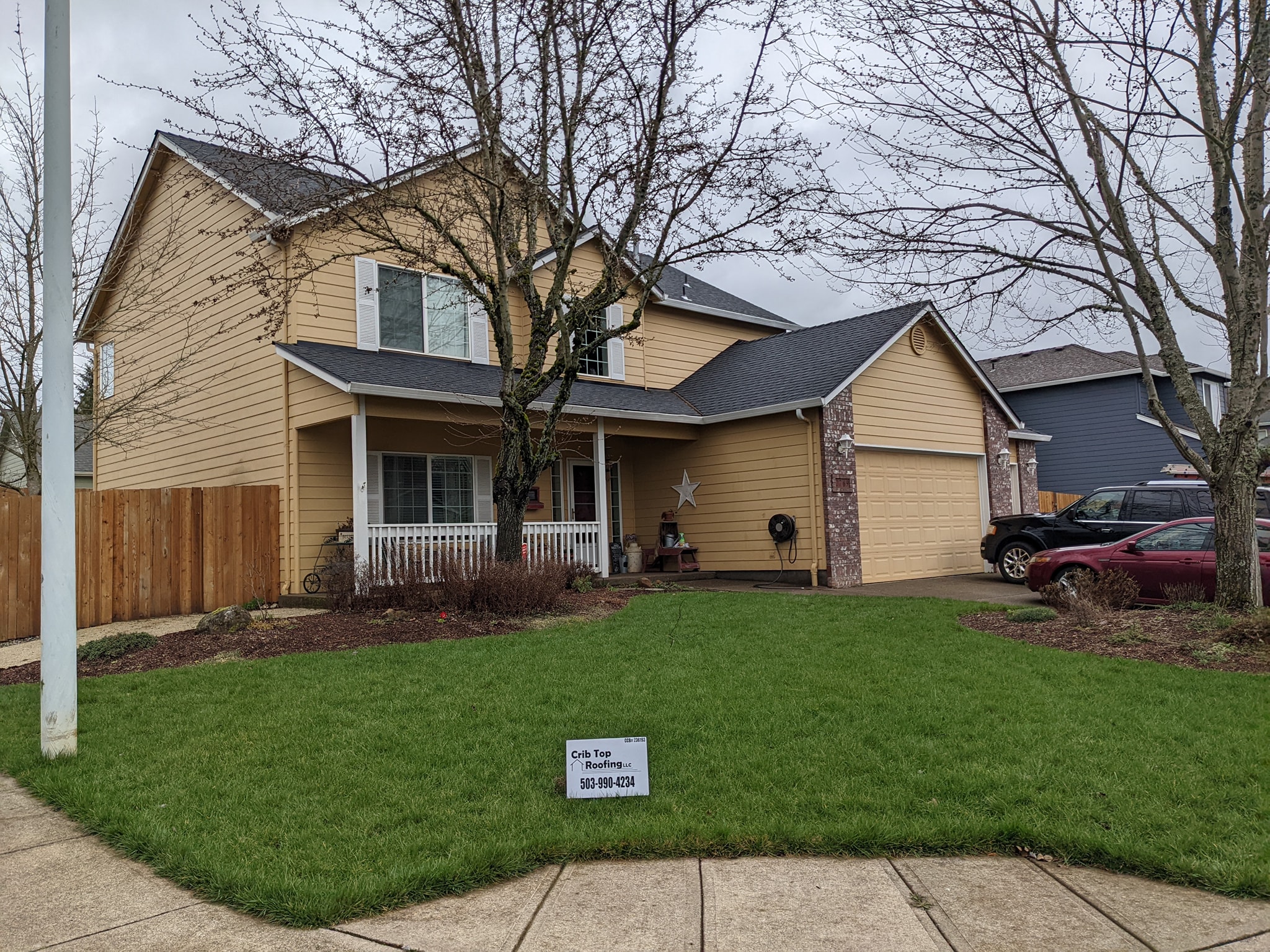 Completed residential roofing work